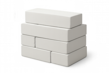 White brick stack forming compact wall, transparent backdrop highlighting structural design element for architectural visualization