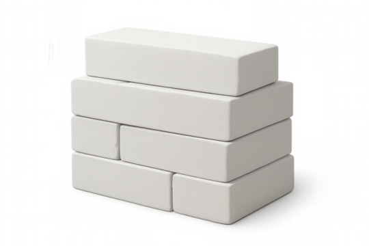White brick stack forming compact wall, transparent backdrop highlighting structural design element for architectural visualization