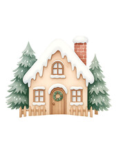 Naklejka premium Cute Christmas Houses Illustration, Festive Holiday Cottage Clipart Collection
