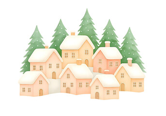 Naklejka premium Cute Christmas Houses Illustration, Festive Holiday Cottage Clipart Collection