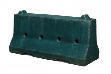 Concrete road barrier blocking pathway, preventing vehicle access with green-painted protective safety design
