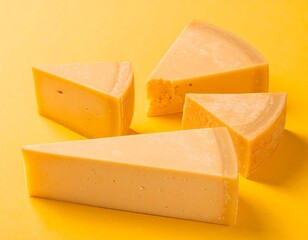 Close-up of cheese slices on yellow background