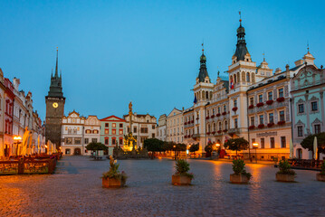 Fototapeta premium Sunrise view of the historical town hall at Pernstynske namesti