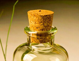 Close-up of corked glass bottle