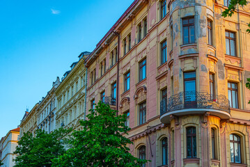 Obraz premium Colourful houses at Vinohrady district of Prague, Czech republic