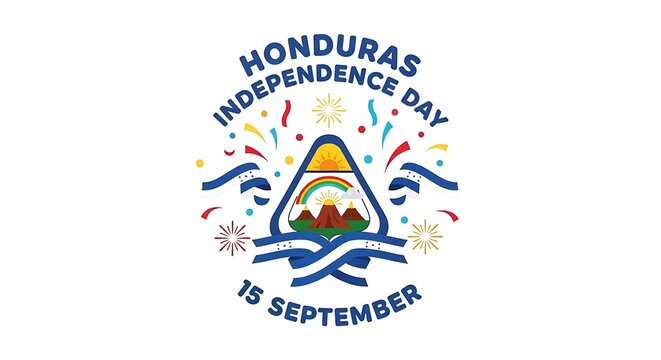Honduras Independence Day: Festive Emblem with Flag, Rainbow, and Fireworks - Powered by Adobe