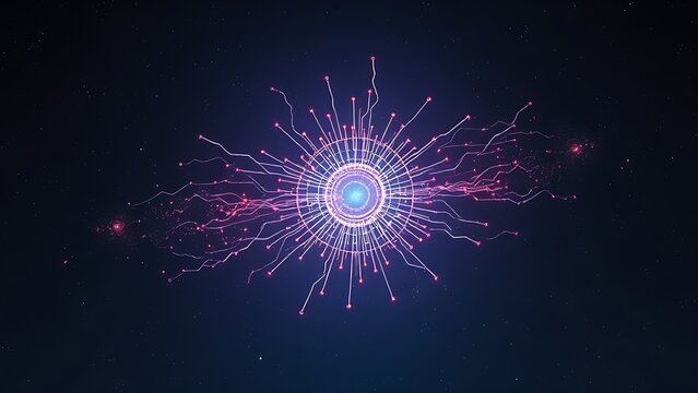 Surreal glowing quantum circuit floating in cosmic void, representing boundless computational potential.