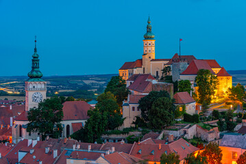 Obraz premium Sunset panorama view of Mikulov, Czech republic