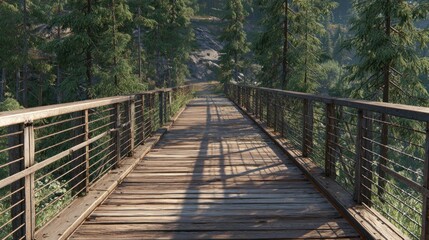 Forest wooden bridge path