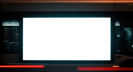 Blank Billboard on Moving Bus at Night with Motion Blur and Red Light Trails
