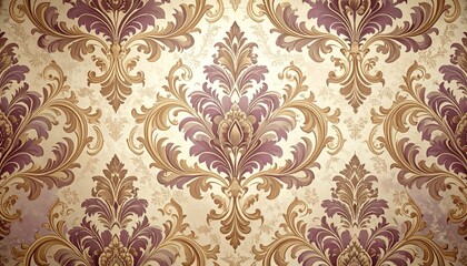 Fototapeta premium Elegant seamless classic damask pattern in luxurious gold and rich purple tones for sophisticated interior design