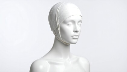 Mannequin wearing a white swimming cap