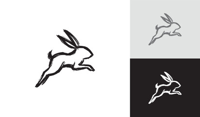 Brush Stroke Jumping Energetic Rabbit Logo Design