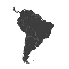 Detailed south america map illustration showcasing country borders on dark background
