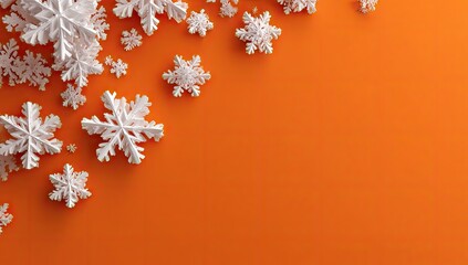 White Snowflakes on Orange Background.