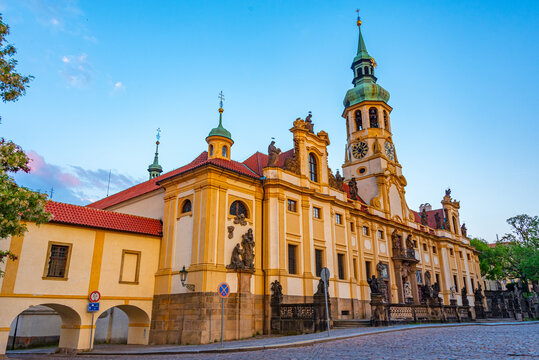 Sunset view of Loreta pilgrimage site in Prague, Czech republic