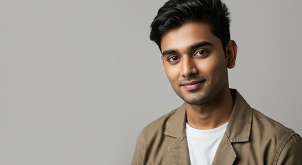 Fototapeta premium Portrait of Smiling Young Man in Casual Jacket