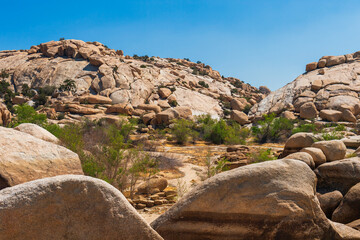 Dry Barker Dam water-storage reservoir in summer. Joshua Tree National Park. California