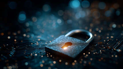 Security in the Digital Age: An evocative image of a padlock, symbolizing protection and data integrity in the face of evolving cyber threats, on a modern digital background.