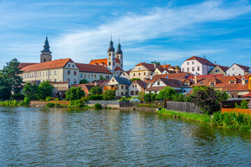 Fototapeta premium Reflection of Telc castle in Czech republic