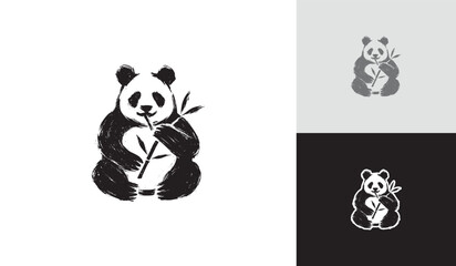 Brush Stroke Panda Logo Minimalist Artistic Design Symbol © Pirage Design