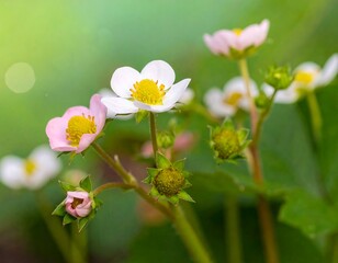 Close-up of delicate strawberry blossoms