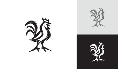 Brush Stroke Rooster Logo Design Black Ink Art