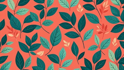 Vibrant botanical pattern with bold forest green leaf silhouettes on a warm terracotta background, perfect for contemporary design projects