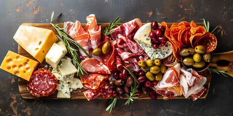 Gourmet charcuterie board overflowing with artisanal cheeses, cured meats, olives, and grapes for a delightful gathering.