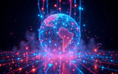 A vibrant digital globe pulses with light, representing global connectivity and a vast network of data flow across the world.