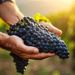 Man's hands holding a bunch of grapes