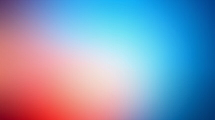 Warm color palette, reds, oranges, yellows, grainy blue gradient background from light azure to dark cerulean.