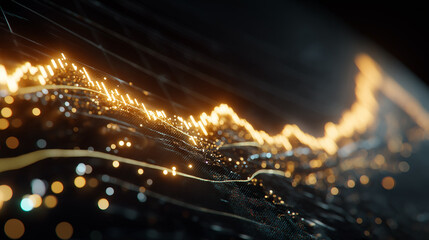 Abstract Data Flow: An intricate network of interconnected lines and glowing particles represents the dynamic flow of data, highlighting the essence of technological evolution. 