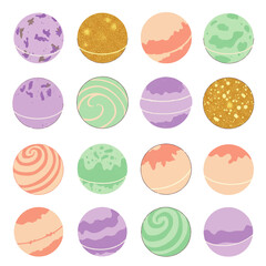 Colorful, Decorative Spheres with Various Textures and Swirls, Arranged in Grid