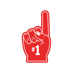 Obraz premium Red foam finger with number one hand gesture symbol for American football fan cheering and sports support vector illustration