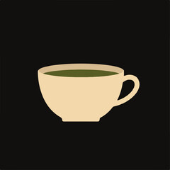 Creamy white teacup filled with vibrant green matcha tea, simple illustration