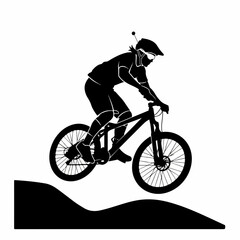 Fototapeta premium Silhouette of a mountain biker jumping on a dirt trail.