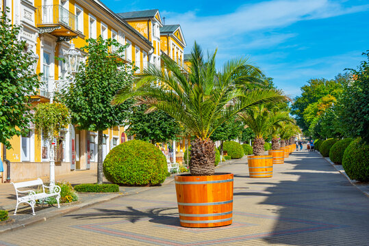 Colourful houses on the main street in Frantiskovy Lazne, Czech