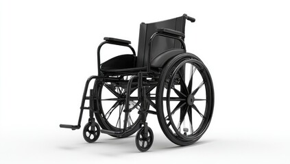 Fototapeta premium Black manual wheelchair for mobility assistance isolated on a white background.