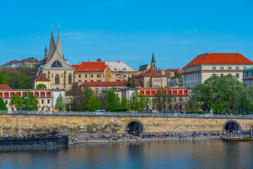 Fototapeta premium Vltava riverside with Emauzy monastery in Prague, Czech republic