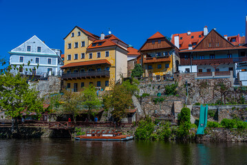 Fototapeta premium Colourful houses at riverside of Vltava in Cesky Krumlov, Czech