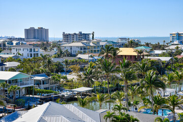 Waterfront homes and vacation rentals in Fort Myers Beach on Estero Island, southwest Florida in...