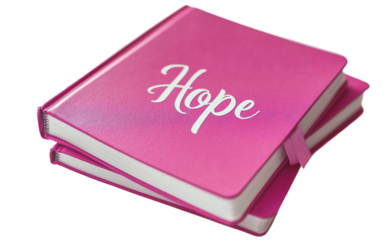Collection of pastel pink journals stacked together symbolizing encouragement and positive message isolated on transparent background PNG