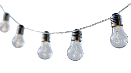 String of Dimly Lit Edison Bulbs on Transparent Background, PNG