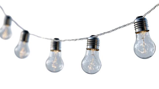 String of Dimly Lit Edison Bulbs on Transparent Background, PNG