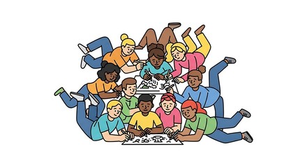 Group of diverse people collaborating on a drawing project