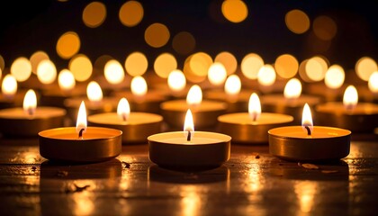 Many candles glowing softly