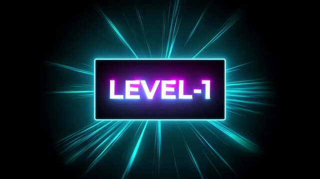 level 1 neon bright text font colorful 4k video animation.cartoons zoom speed line with transparent background. Anime speed lines background