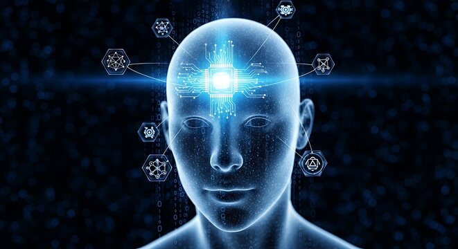 Human head with digital brain interface