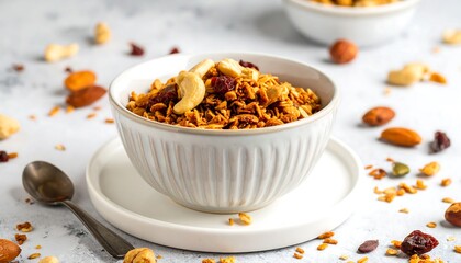 Bowl of granola with nuts and dried fruit